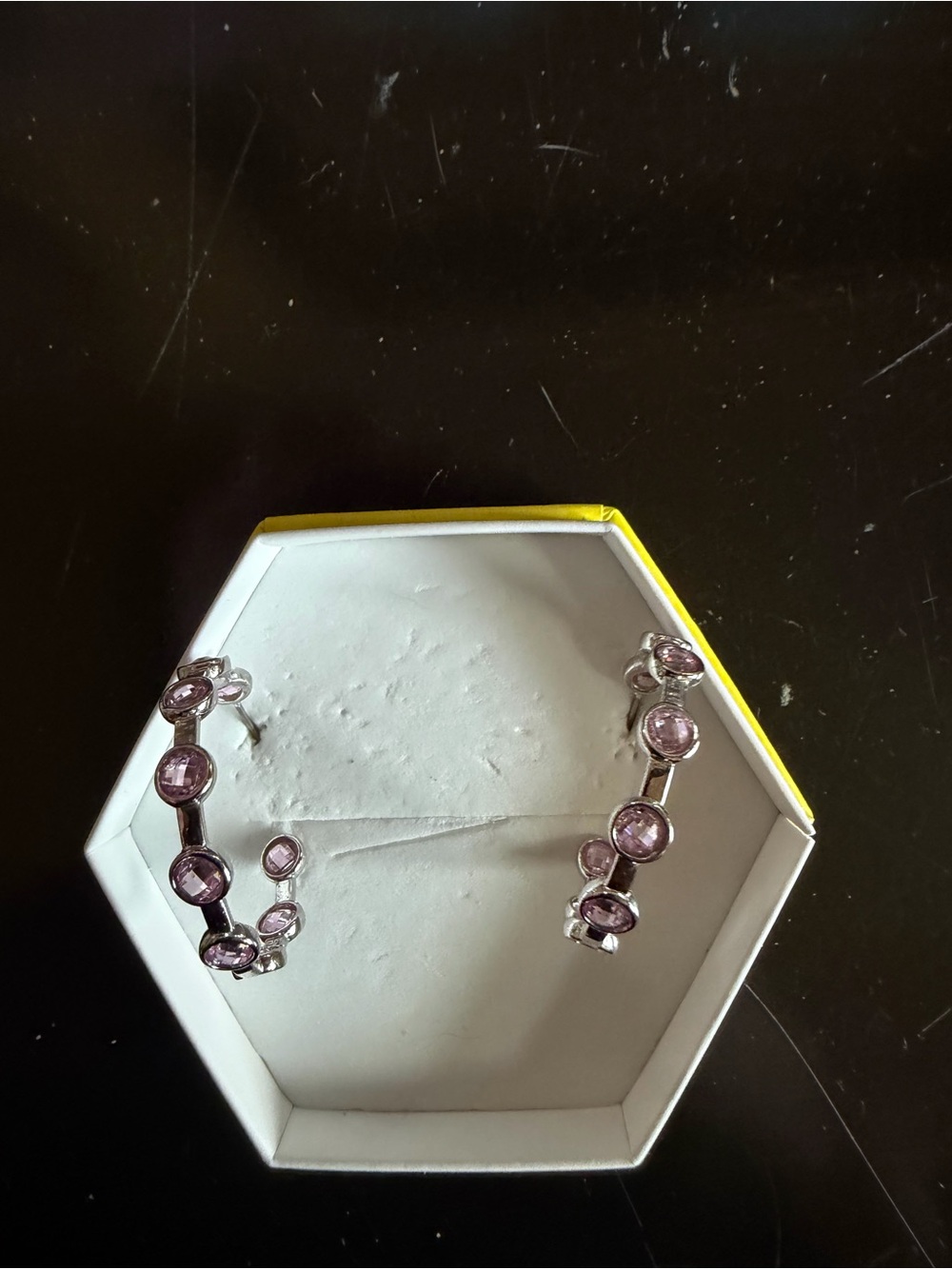 Rose Quart on Rhodium Hoops